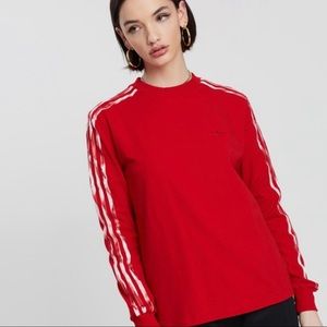 Danielle Cathari x Adidas Red Long Sleeve Shirt with tie die Adidas stripes